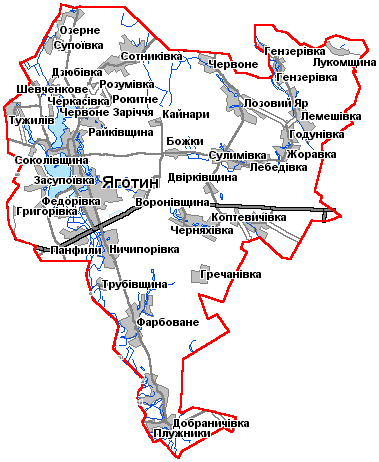 Карта Яготинского района Киевской области