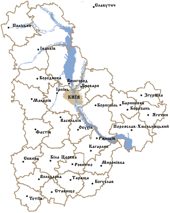 Карта киевской области подробная с городами и поселками и селами