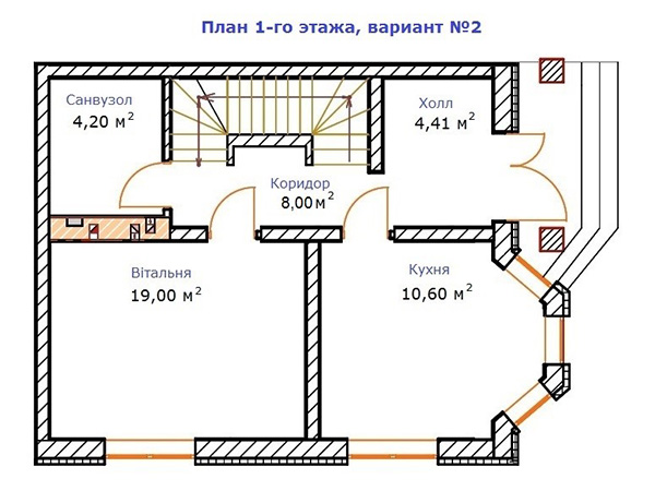 план 1 этажа, вариант №2 в КГ Соната