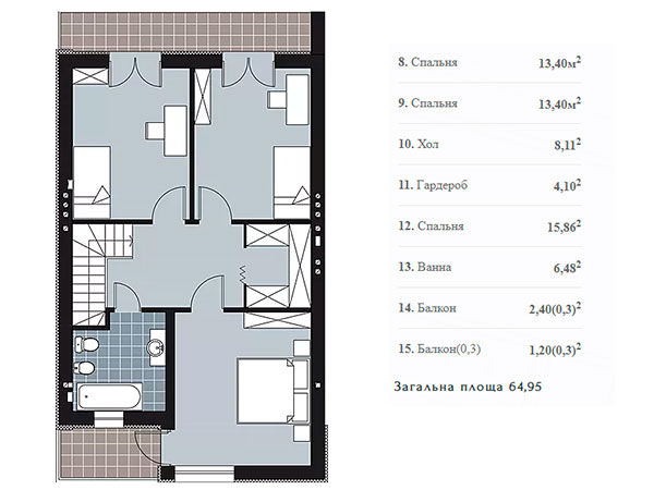 план 2-го этажа в Таунхаусе Amber