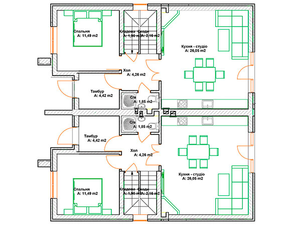 план 1-го этажа в дуплексах Grand Residence