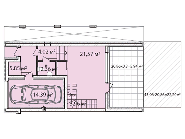 план первого этажа 142,18 м2 в таунхаусах Лавандовый