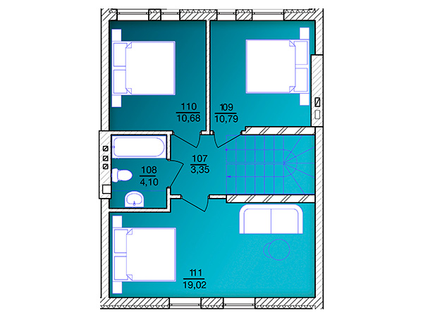 план второго этажа 101,8 м2 в таунхаусе Престиж Хаус