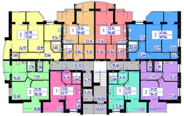 План квартир 2-3 этажей в ЖК Парковый