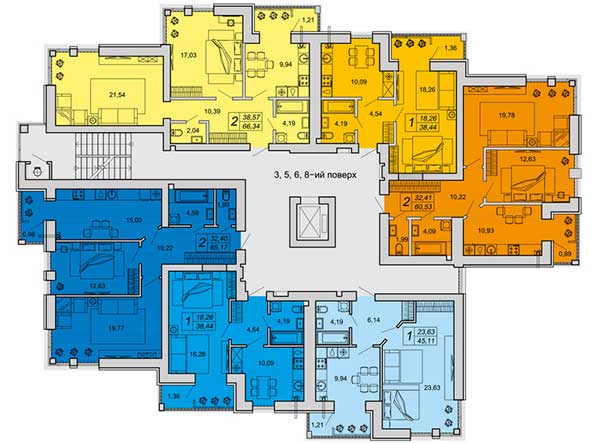 План 3-8 этажа в ЖК Супернова