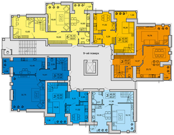 План 9 этажа в ЖК Супернова