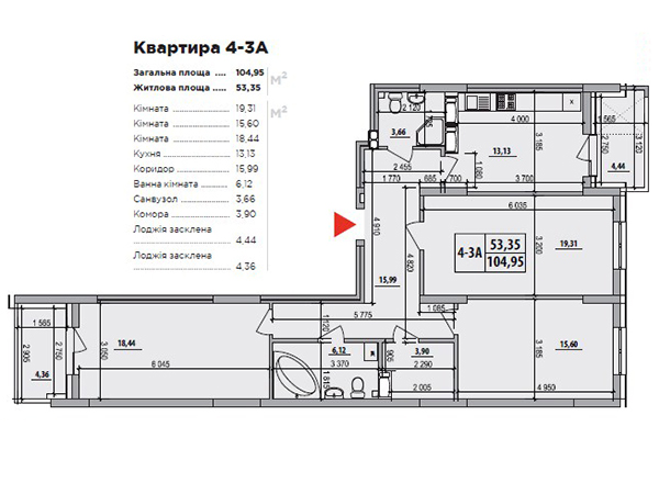 3-ком.квартира 104,95 м2 в ЖК Русановская Гавань