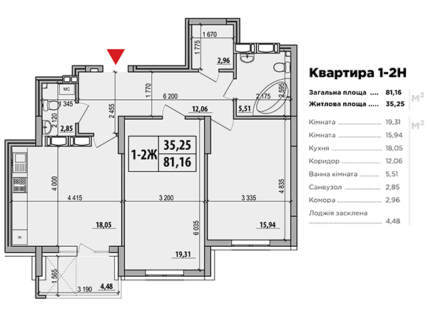 2-ком.квартира 81,16 м2 в ЖК Русановская Гавань