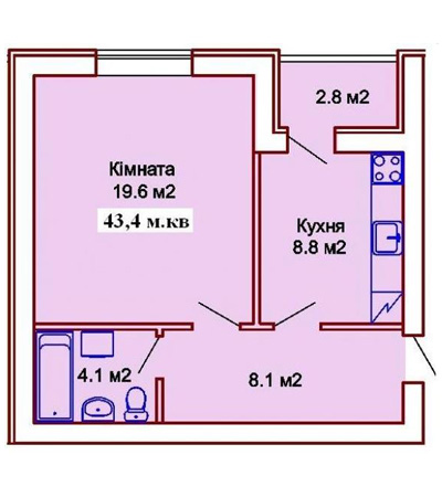 Однокомнатные квартиры 43 м2 в ЖК на ул.Киевской, 28