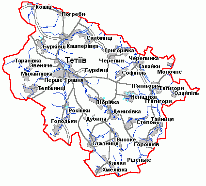 Карта Тетиевского района Киевской области