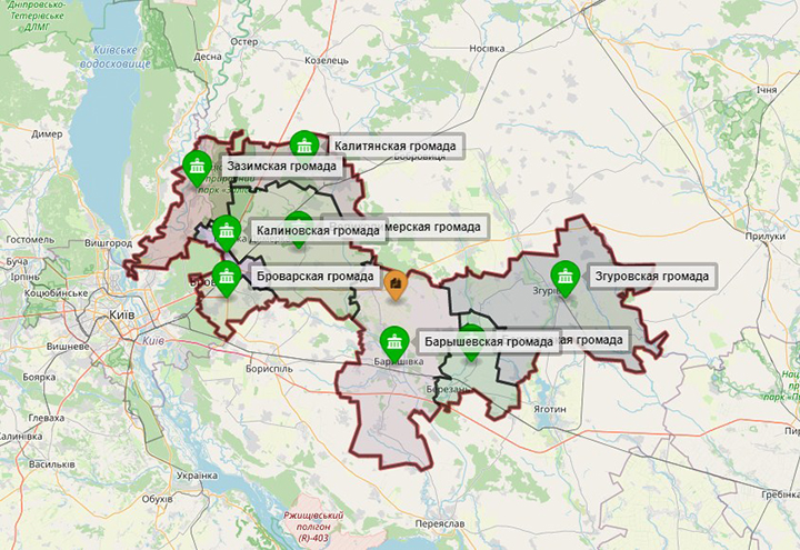 Карта Броварского района Киевской области