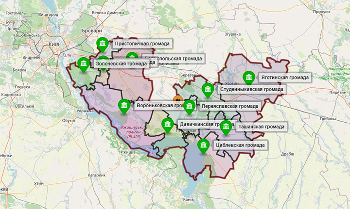 Карта Бориспольского района Киевской области