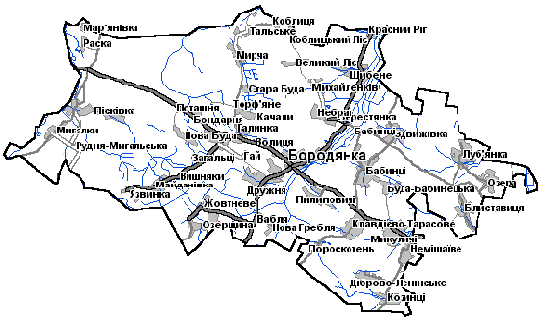 Карта Бородянского района Киевской области