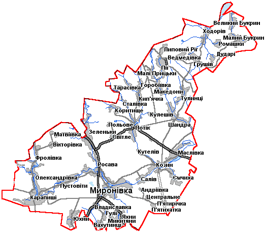 Карта Мироновского района Киевской области
