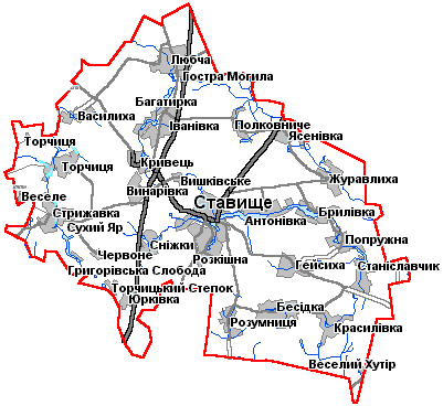 Карта Ставищенского района Киевской области