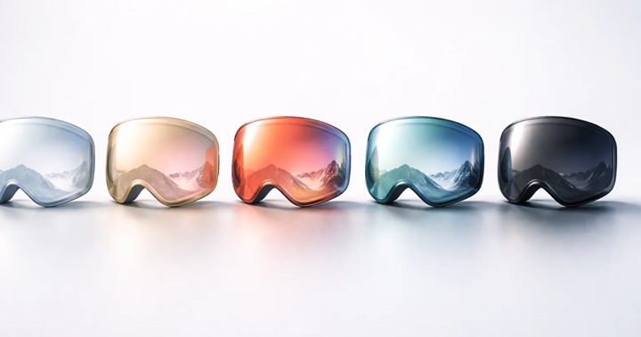 Мінімалістична інфографіка: п’ять лінз гірськолижної маски від дуже світлої до дуже темної, чистий фон, без тексту і логотипів