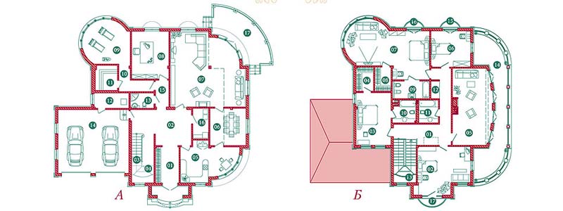 План 1-го и 2-го этажей коттеджа Жасмин