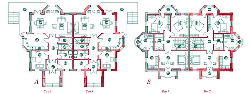 План 1-го и 2-го этажей коттеджа Duplex