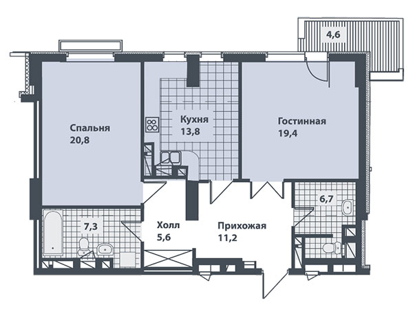 2-ком. квартира 85,7 м2 в ЖК Панорама на Печерске
