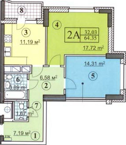 двухкомнатные квартиры 64.35 м2 в ЖК на пер. Моторном