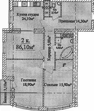 Двухкомнатные квартиры 86.1 м2 в ЖК Бельэтаж