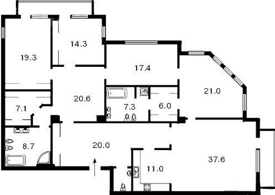Пятикомнатные квартиры 204.7 м2 в ЖК Амбассадор Хаус
