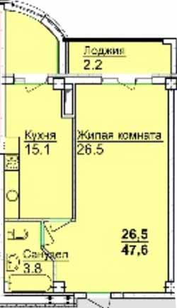 Однокомнатные квартиры 47.6 м2 в ЖК Акварель