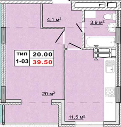 Однокомнатные квартиры 39.50 м2 в ЖК Енисейская усадьба