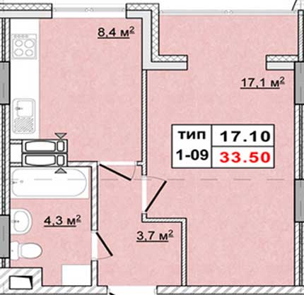 Однокомнатные квартиры 33.50 м2 в ЖК Енисейская усадьба