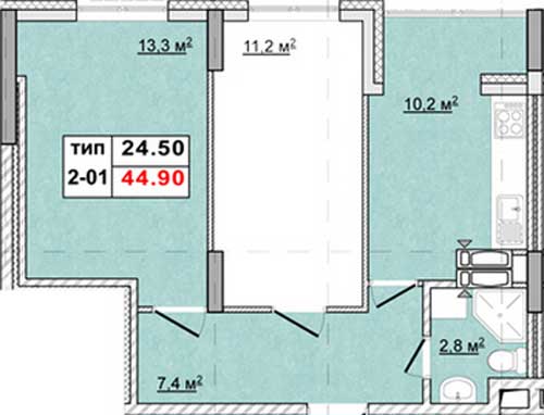Двухкомнатные квартиры 44.90 м2 в ЖК Енисейская усадьба