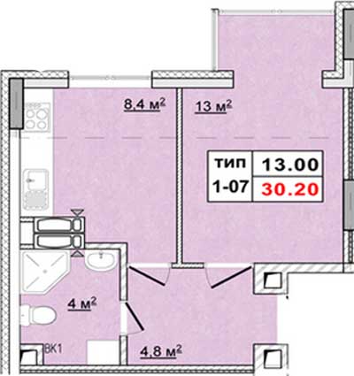 Однокомнатные квартиры 30.20 м2 в ЖК Енисейская усадьба