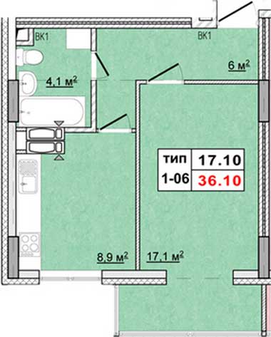Однокомнатные квартиры 36.10 м2 в ЖК Енисейская усадьба